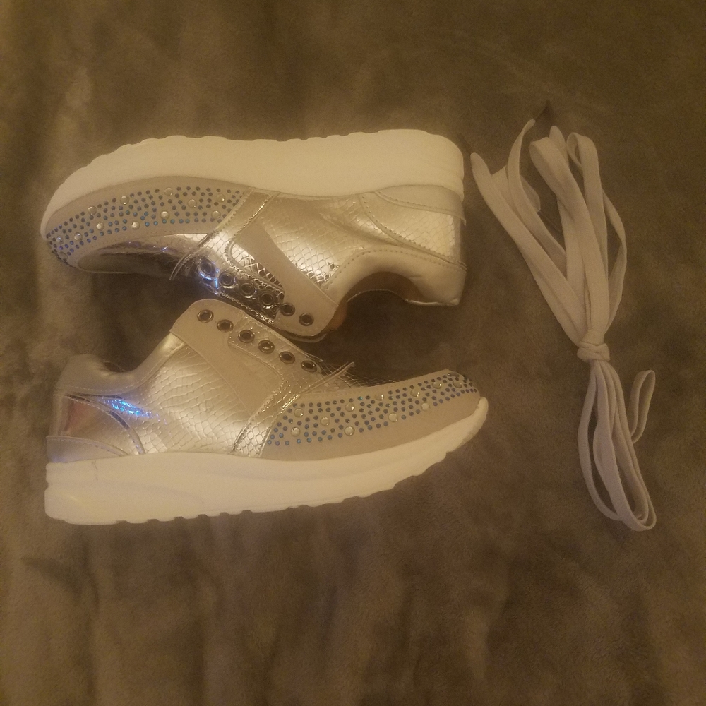 NWOT Silver with Blue Rhinestone Glam Shoes